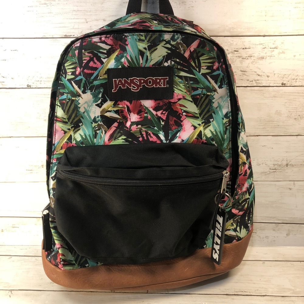 JanSport Right Pack Tropical Floral Backpack Brown Faux Leather Bottom Tillys